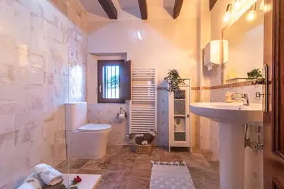a bathroom with a toilet and a sink at Masía con encanto para parar y desconectar in Castellví de la Marca
