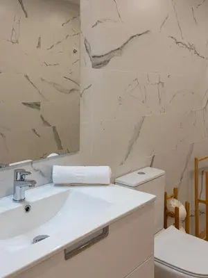 a bathroom with a sink and a mirror at Stay U-nique Apartments Barcelona Albeniz in El Arrabal