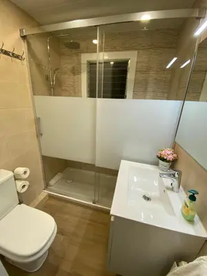 a bathroom with a shower and a toilet and a sink at Apartment Llavaneres II in Sant Andreu de Llavaneres