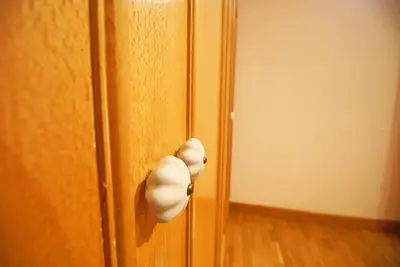 a white door knob on a wooden door at Flateli Aribau in Barcelona