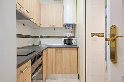 a small kitchen with a sink and a microwave at Apartmento Industria in Barcelona