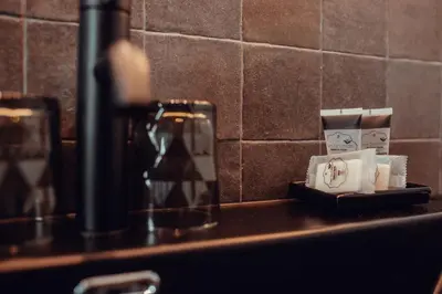 a counter top with toilet paper and a sink at Hotel Transit in Barcelona