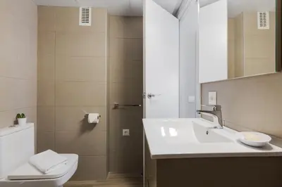 a bathroom with a sink and a toilet and a shower at Flateli 430 BCN in Barcelona