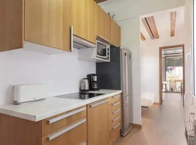 a kitchen with a sink and a refrigerator at Ndlr 2-4 · Authentic flat in Poble Sec - Paralelo in Barcelona