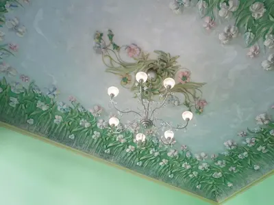 a painting of a chandelier on a ceiling at Apartment in Barcelona near Passeig de Gràcia in Barcelona