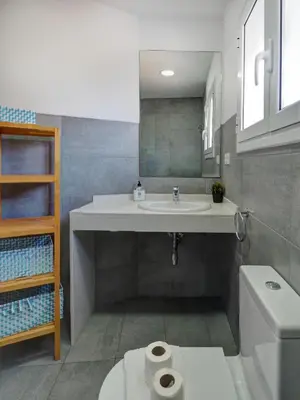 a bathroom with a sink and a toilet at Amazing Terrace in the Center by Hello Homes Sitges in Sitges