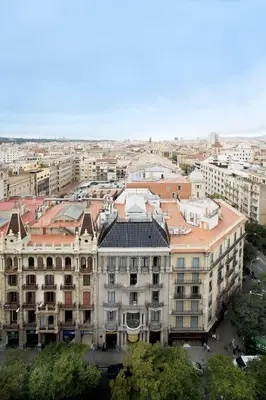 an aerial view of a city with buildings at Praktik Rambla in Barcelona
