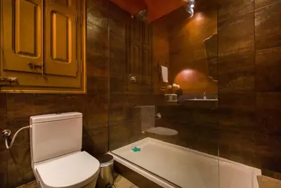 a bathroom with a toilet and a bath tub at Barcelona 54 Apartment Rentals in Barcelona