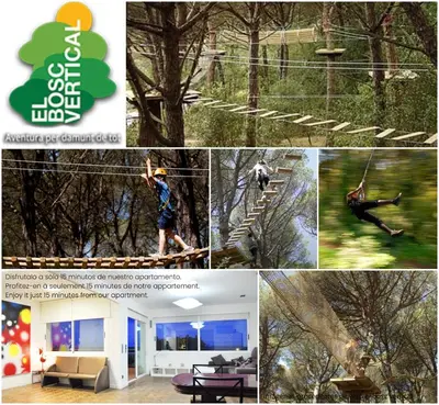 a collage of photos of people on a rope swing at Complex Vicor in Vilassar de Mar
