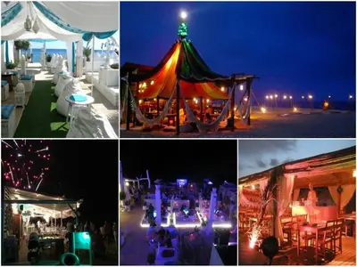 a collage of photos of a circus tent at night at Complex Vicor in Vilassar de Mar