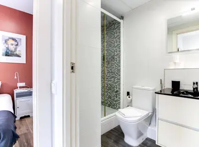 a bathroom with a toilet and a shower at City&Beach Apartments in City Center in Barcelona