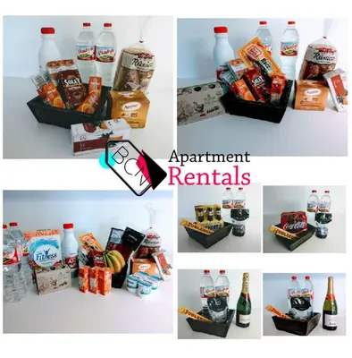 a set of four pictures of a refrigerator with food and drinks at Apartment Barcelona Rentals - Rambla de Catalunya Center in Barcelona