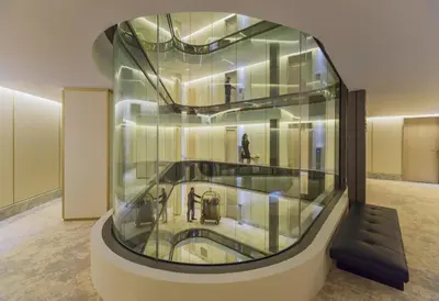 a museum with a glass case with people in it at The One Barcelona GL in Barcelona