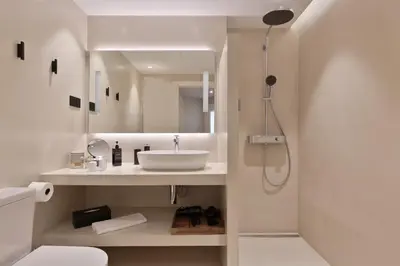 a bathroom with a sink and a shower at RAMBLA POBLENOU Luxury in Barcelona