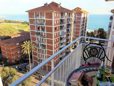 a balcony with a view of the ocean and buildings at Helena Seaview & Beach-apartment in Montgat