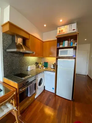a kitchen with a white refrigerator and a dishwasher at Passeig de Gracia Studio Loft in Barcelona