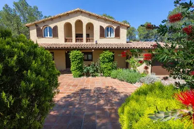 a large house with a brick driveway at Catalunya Casas Peaceful Perfection , only 30km from Barcelona! in Vacarisas