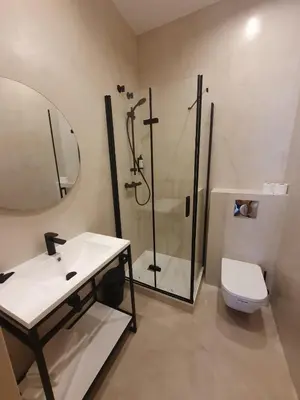 a bathroom with a shower and a sink and a toilet at Hostal Lausanne in Barcelona