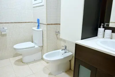a bathroom with a toilet and a sink at Apartment Port Forum in Barcelona