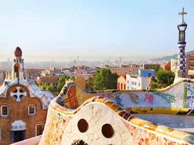 a view from the roof of a church with mosaics at Apartment Vila Olímpica- Sant Martí - Sardenya by Interhome in Barcelona