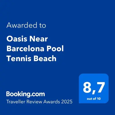 a screenshot of a cell phone with the text upgraded to oasis near barbad at Oasis Near Barcelona Pool Tennis Beach in Sant Andreu de Llavaneres