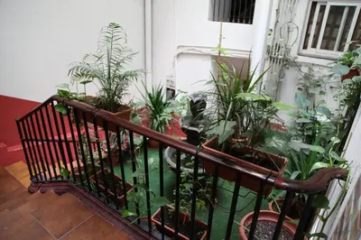 a balcony with a bunch of plants on it at Central Station Hostel Barcelona in Barcelona
