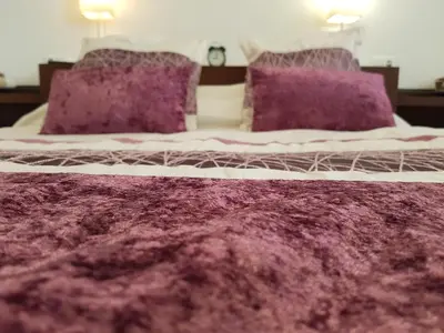 a purple bed with two purple pillows on it at Vil·la La Garriga Termal Congost in La Garriga