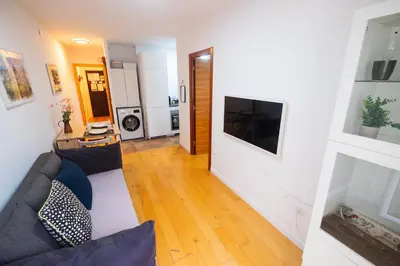 a living room with a couch and a television at RentBCN Park Guell in Barcelona