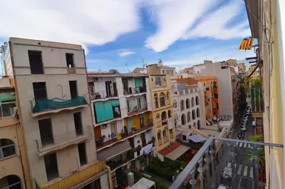 an aerial view of a city with buildings at Central Apartment in Barcelona