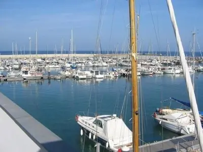 a bunch of boats docked in a harbor at Beach Apartment, next to the sea in Premiá de Mar