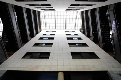 a view of a tall building with windows at 1216 - Forum Gardens Apartment in Barcelona