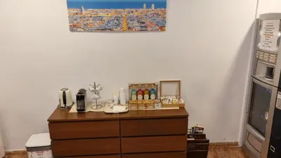 a room with a counter with a phone on it at Hostal Rio De Castro in Barcelona