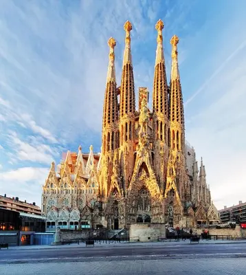 a large cathedral with lights on the facade at easyHotel Barcelona Fira in Hospitalet de Llobregat