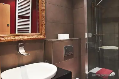 a bathroom with a toilet and a shower with a mirror at Alcam Alio 1 in Barcelona