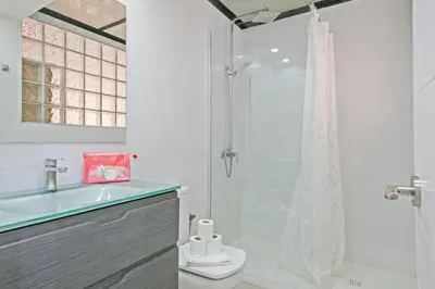 a bathroom with a shower and a toilet and a sink at Alcam Loft Grassot in Barcelona
