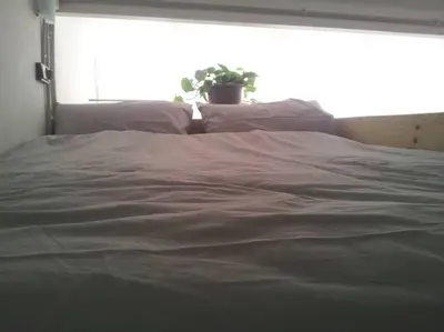 a large white bed in a bedroom with a potted plant at Lovely double apartment - Sagrada Familia - Air conditioning in Barcelona