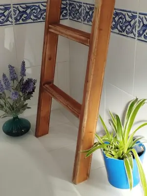 a wooden ladder and two plants on a counter at Penthouse Pza España - 4th Floor in Barcelona