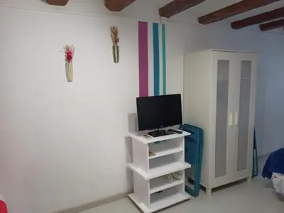 a living room with a tv on a wall at Estudio con balcon Plaza España in Barcelona