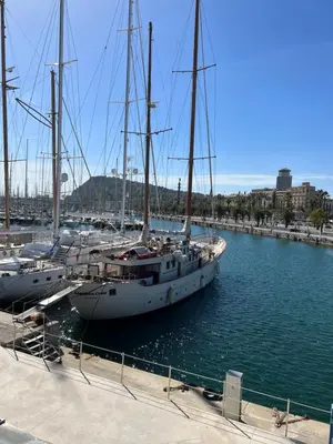 a group of boats docked in a harbor at Southern Cross in Barcelona