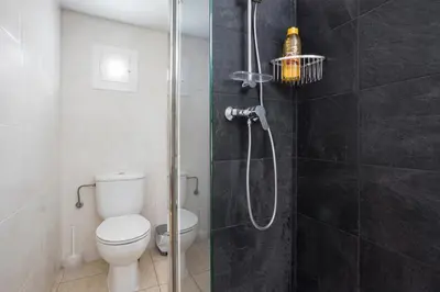 a bathroom with a shower with a toilet and a sink at Apartament Clot 1 in Barcelona