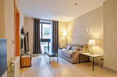 a living room with a couch and a tv at Alcam Alio 2 in Barcelona