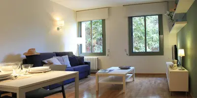 a living room with a couch and a table at Alguera Apartments Napols in Barcelona