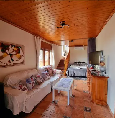 a living room with a couch and a television at Raco de Lis in La Torre de Claramunt