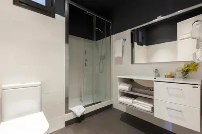 a bathroom with a shower and a toilet and a sink at AinB Eixample-Miro Apartments in Barcelona