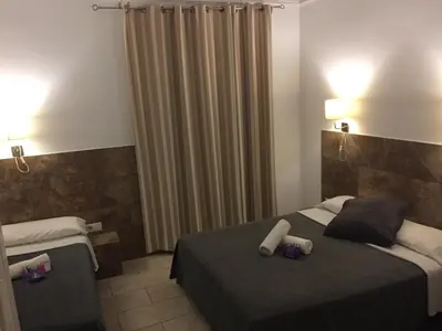 a hotel room with a bed with two pillows at Hostal Martinval in Barcelona