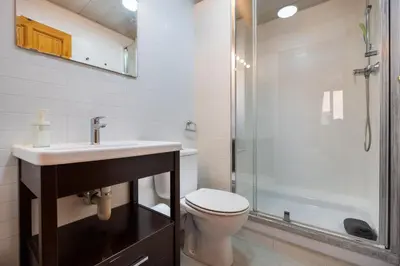 a bathroom with a toilet and a sink and a shower at Apartamentos El Pintor in Barcelona