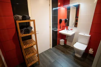 a small bathroom with a toilet and a sink at Apartaments Atzavara in Calella