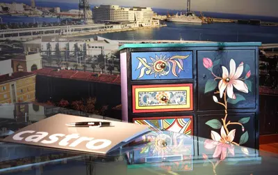 a painting of a building with a view of a city at Castro Exclusive Residences Sant Pau in Barcelona