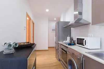 a kitchen with a sink and a washer and dryer at Matarolux16 in Mataró