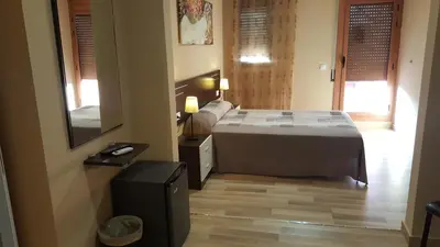 a bedroom with a bed and a mirror at Pensión Avenida in Vilafranca del Penedès